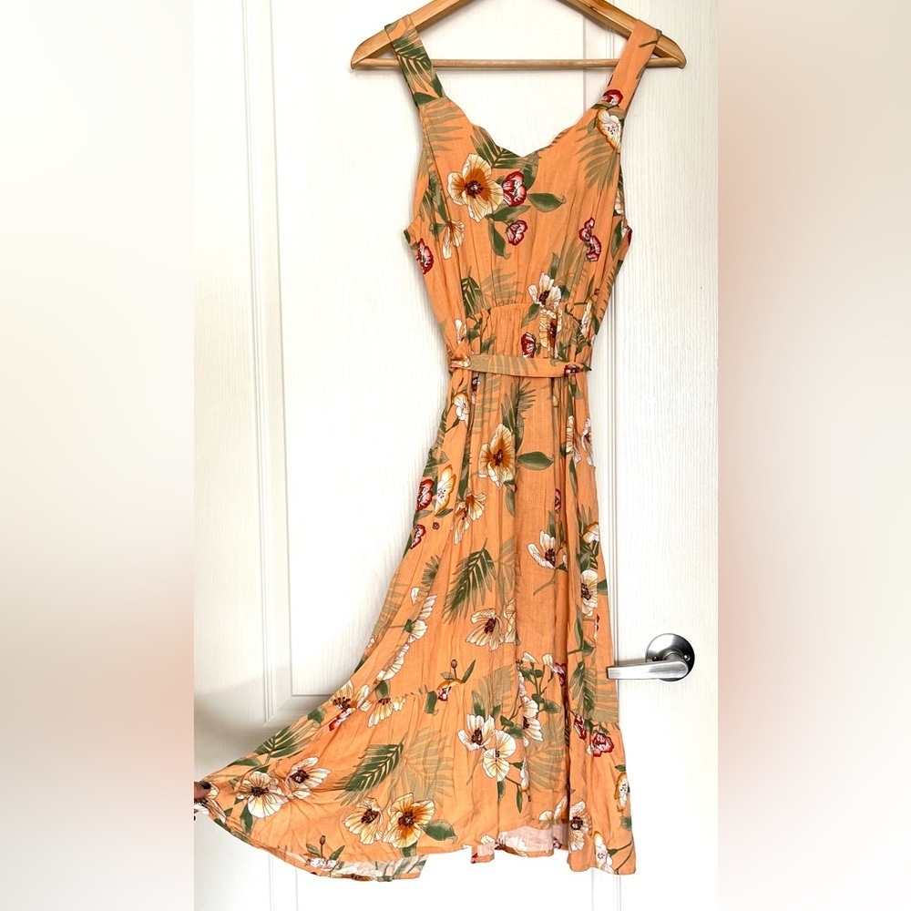 Monteau Los Angeles Tropical Floral Button-Front Midid Dress Sz M Cottagecore - Picture 3 of 16